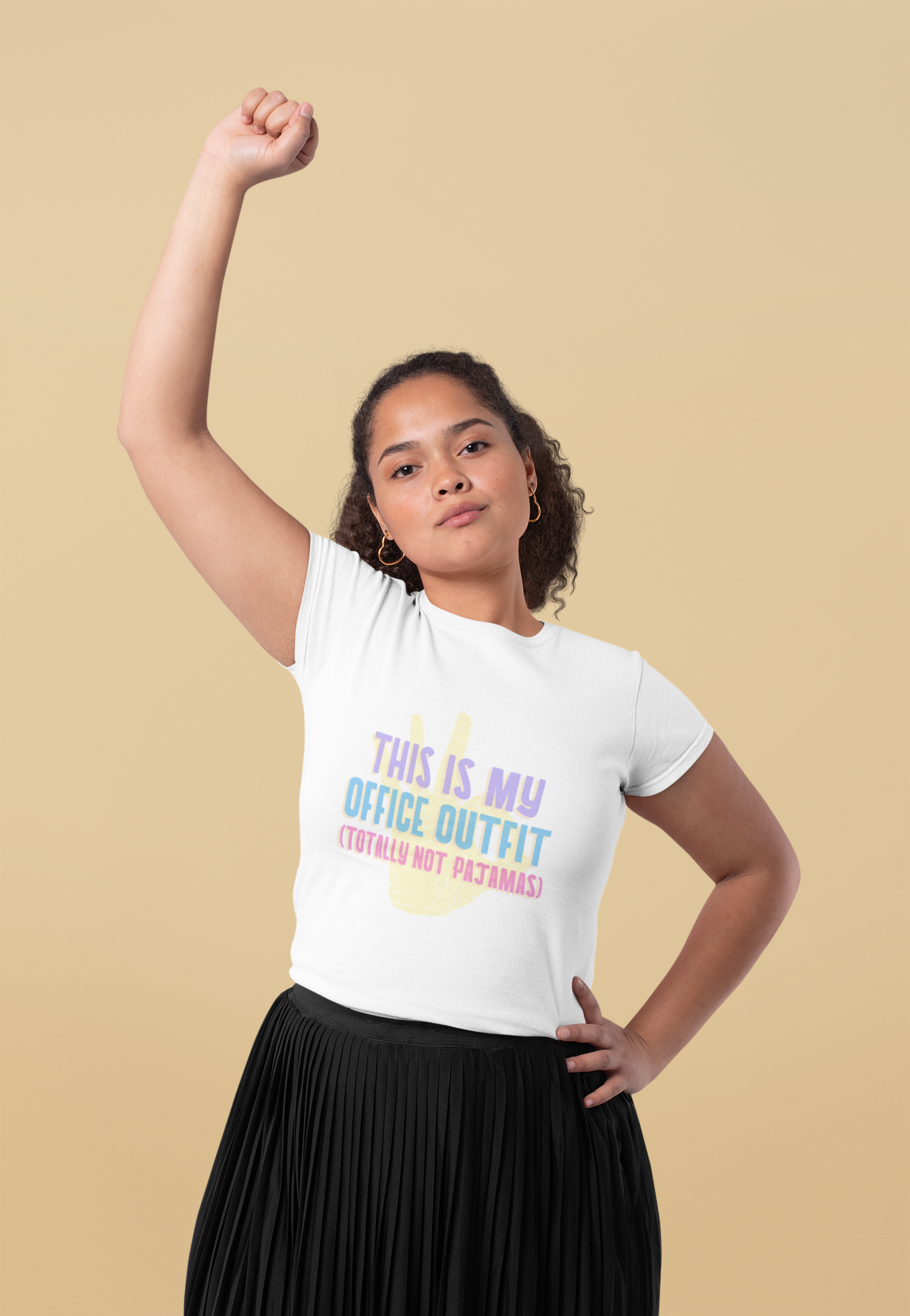 Women’s Black Cotton T-Shirt – “This Is My Office Outfit (Totally Not Pajamas)” Funny Graphic Tee