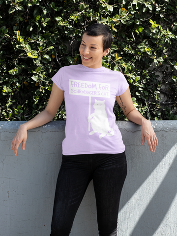 Unisex T-Shirt with Quirky 'Freedom for Schrödinger's Cat' Design – Bold White Graphics & Text, Science Humor Tee