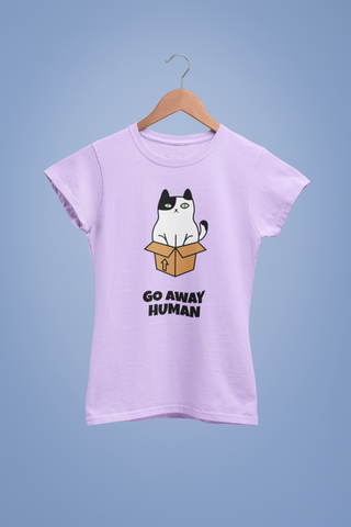 Go Away Human T-Shirt – Funny Grumpy Cat in Box Tee for Women