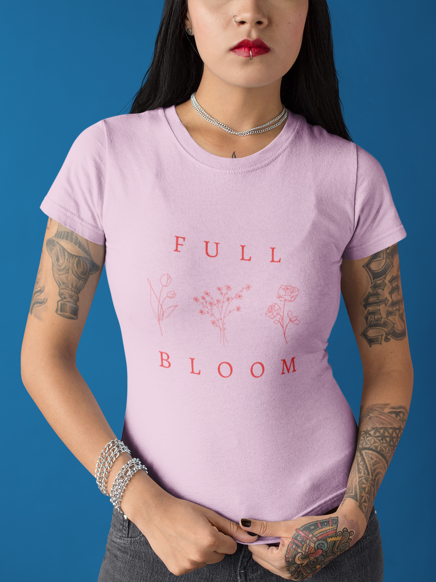Full Bloom Floral Women's T-Shirt – Cotton Round Neck Tee with Minimal Botanical Print