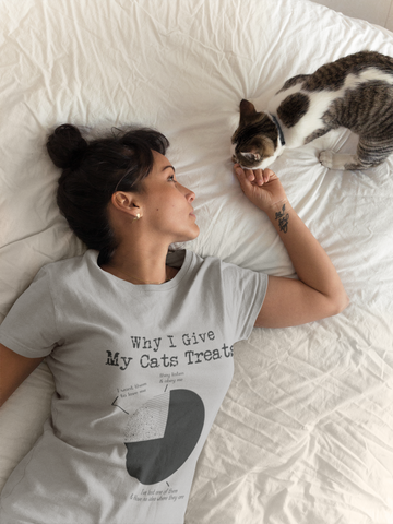Humorous Cat Pie Chart T-Shirt - Quirky Monochrome Graphic for Cat Lovers | Unisex Crew Tee with Vintage Typewriter Font