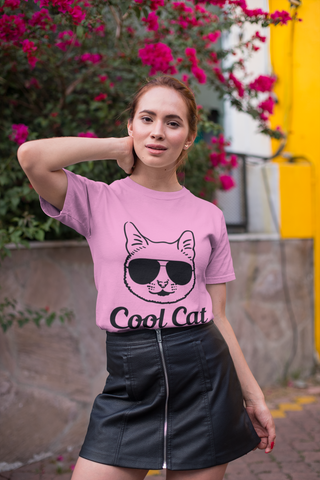 Cool Cat Unisex T-Shirt - Humorous Sunglasses Cat Graphic & Text Design, Monochrome Style