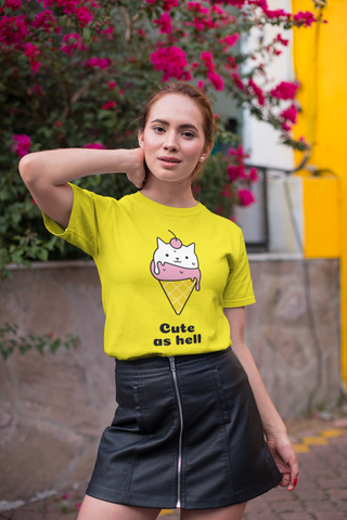 Cute As Hell T-Shirt – Ice Cream Cat Graphic Tee for Women