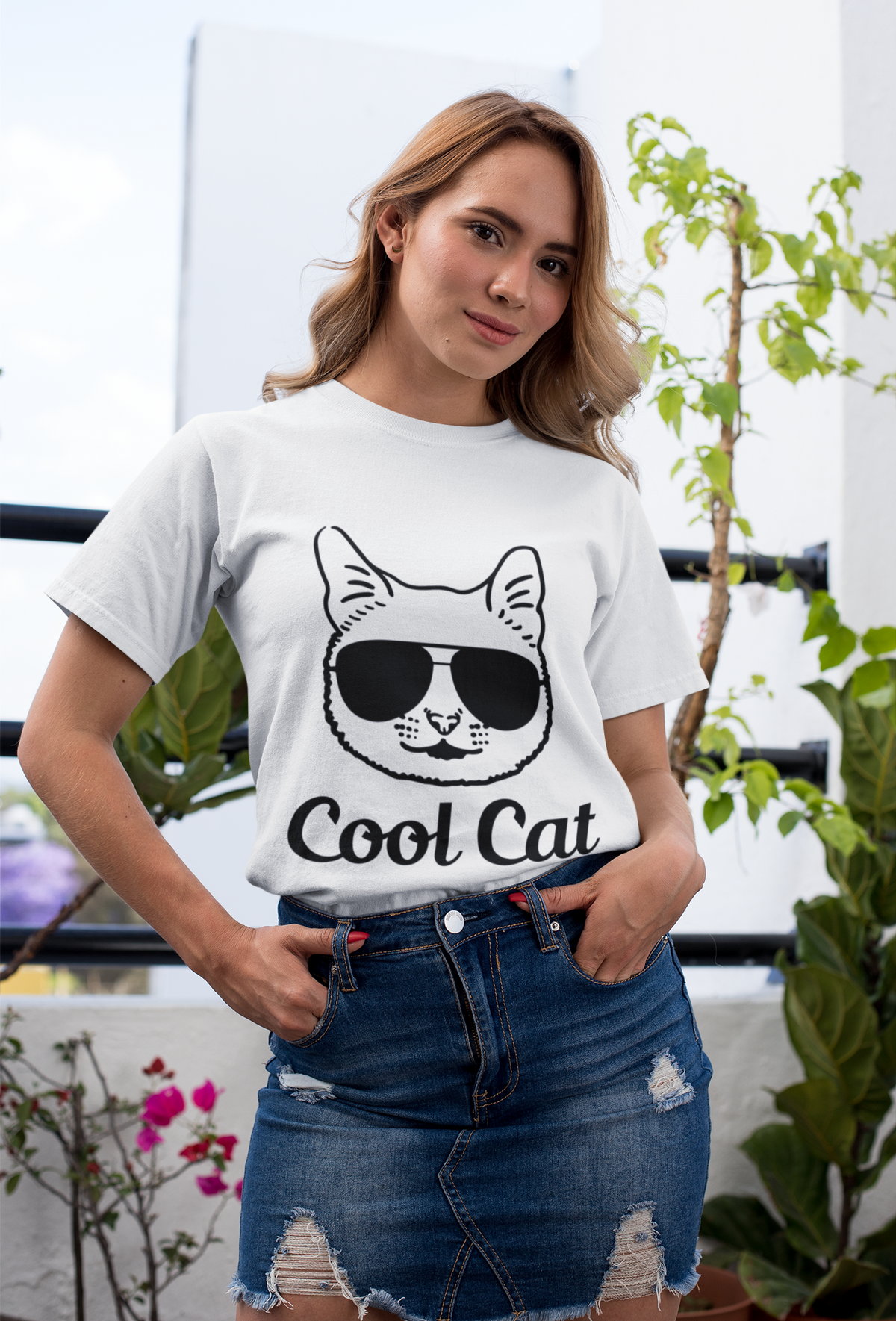 Cool Cat Unisex T-Shirt - Humorous Sunglasses Cat Graphic & Text Design, Monochrome Style