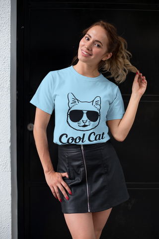 Cool Cat Unisex T-Shirt - Humorous Sunglasses Cat Graphic & Text Design, Monochrome Style