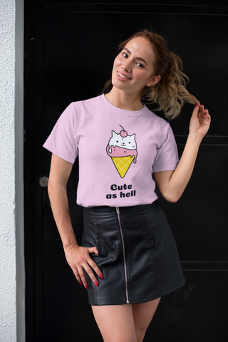 Cute As Hell T-Shirt – Ice Cream Cat Graphic Tee for Women