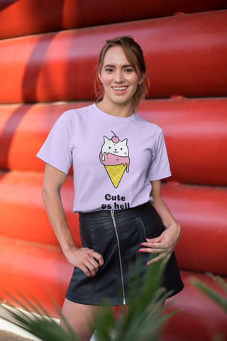 Cute As Hell T-Shirt – Ice Cream Cat Graphic Tee for Women