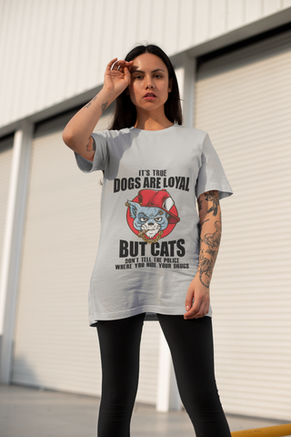 Unisex Oversized Classic T-Shirt - Bold Cat & Dog Humor Graphic Design with Red Hat & Gold Chain - Quirky & Edgy Casual Wear