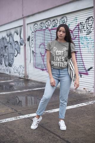 Unisex Classic Crew T-Shirt - 'CAT LIVES MATTER' Bold Vintage Design with Whimsical Cat Graphics, Monochrome Humor for Cat Lovers