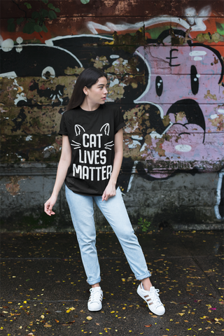 Unisex Classic Crew T-Shirt - 'CAT LIVES MATTER' Bold Vintage Design with Whimsical Cat Graphics, Monochrome Humor for Cat Lovers