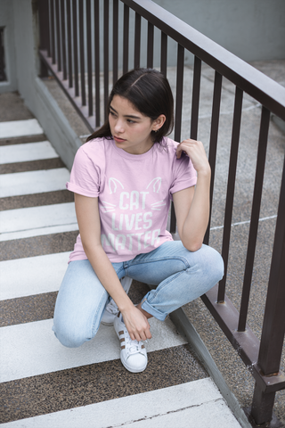 Unisex Classic Crew T-Shirt - 'CAT LIVES MATTER' Bold Vintage Design with Whimsical Cat Graphics, Monochrome Humor for Cat Lovers