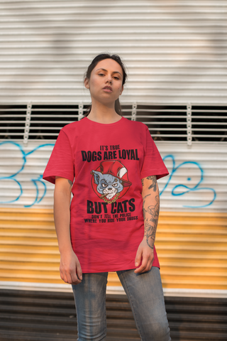 Unisex Oversized Classic T-Shirt - Bold Cat & Dog Humor Graphic Design with Red Hat & Gold Chain - Quirky & Edgy Casual Wear