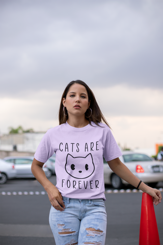 Minimalist Cat Lover's T-Shirt - 'Cats Are Forever' Cartoon Face Design