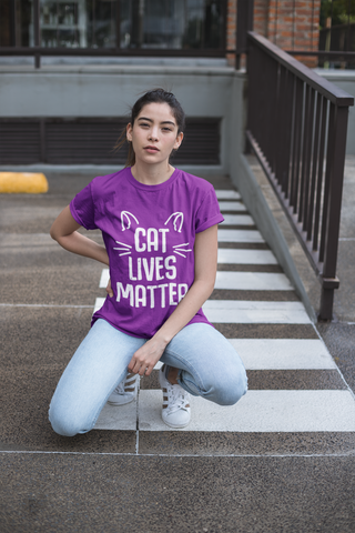 Unisex Classic Crew T-Shirt - 'CAT LIVES MATTER' Bold Vintage Design with Whimsical Cat Graphics, Monochrome Humor for Cat Lovers