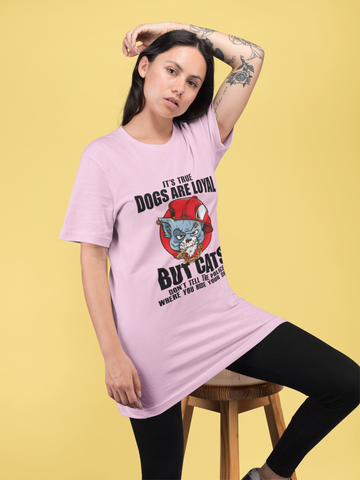 Unisex Oversized Classic T-Shirt - Bold Cat & Dog Humor Graphic Design with Red Hat & Gold Chain - Quirky & Edgy Casual Wear